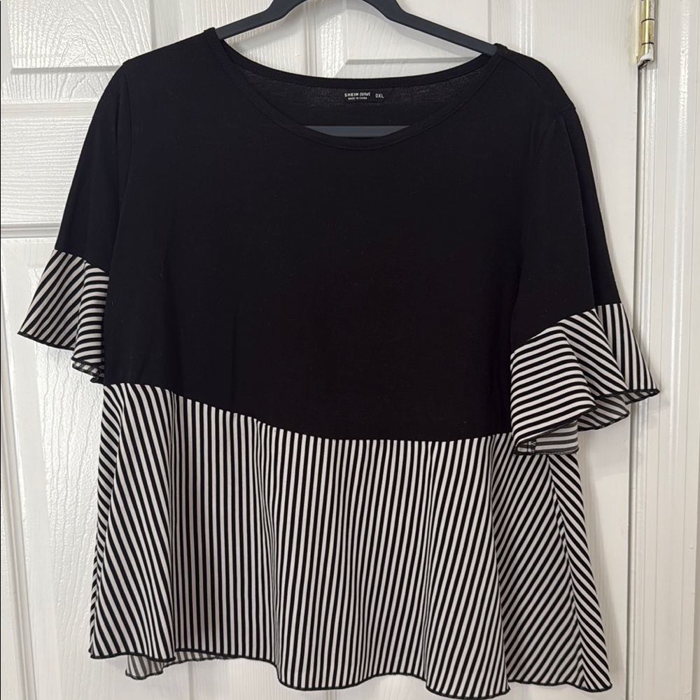 Black and White Striped Women's Top